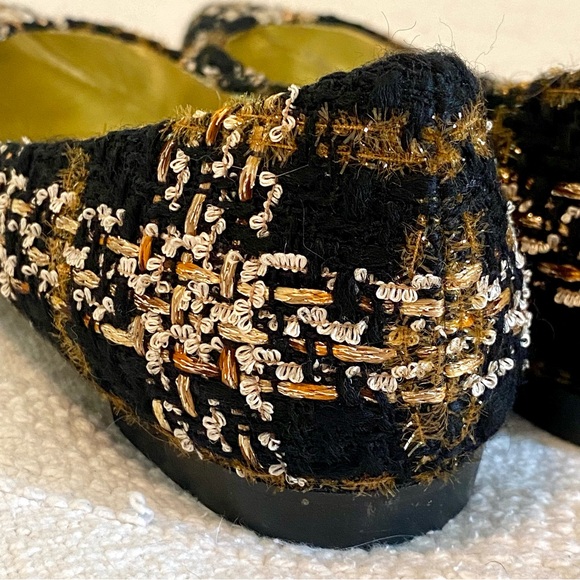 Andrea Carrano Jaky Lauren Black & Gold Wool Plaid Flats US9 EU39 - Picture 10 of 14